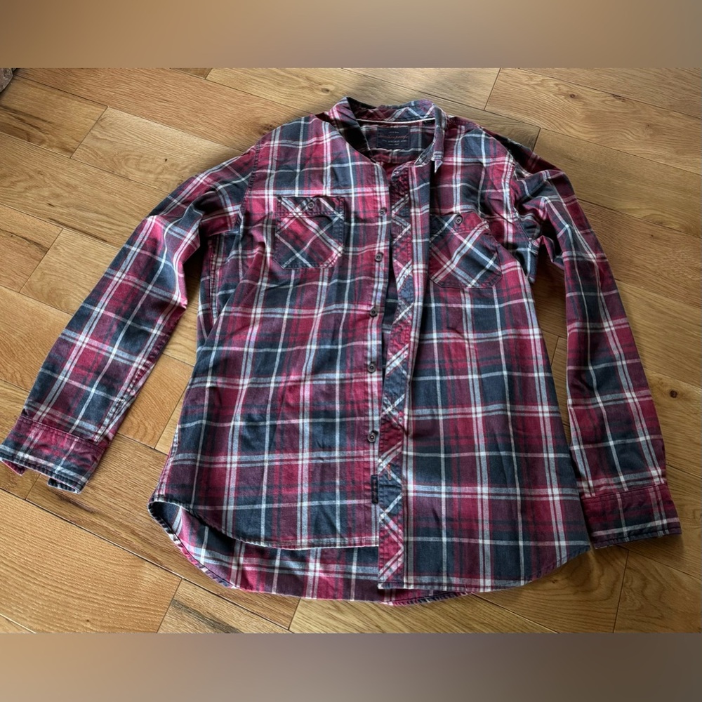 Long Sleeve Button Down XL Flannel Red & Grey